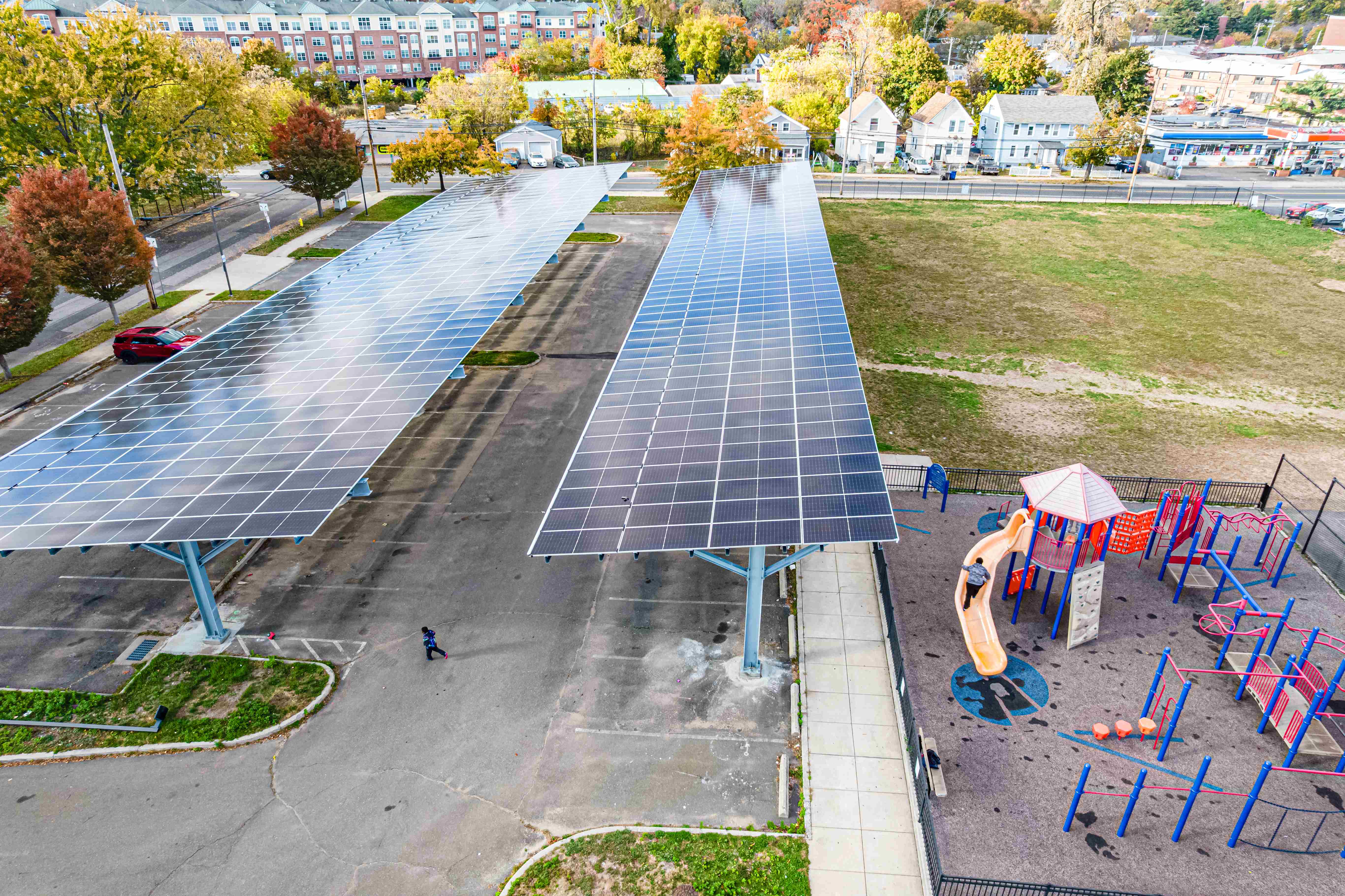 Polar Racking solar carports over a parking lot